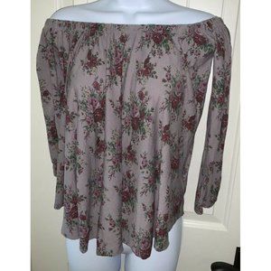 Urban Outfitters Truly Madly Deeply Gray Mauve Bardot Floral Swing Top SMALL EUC